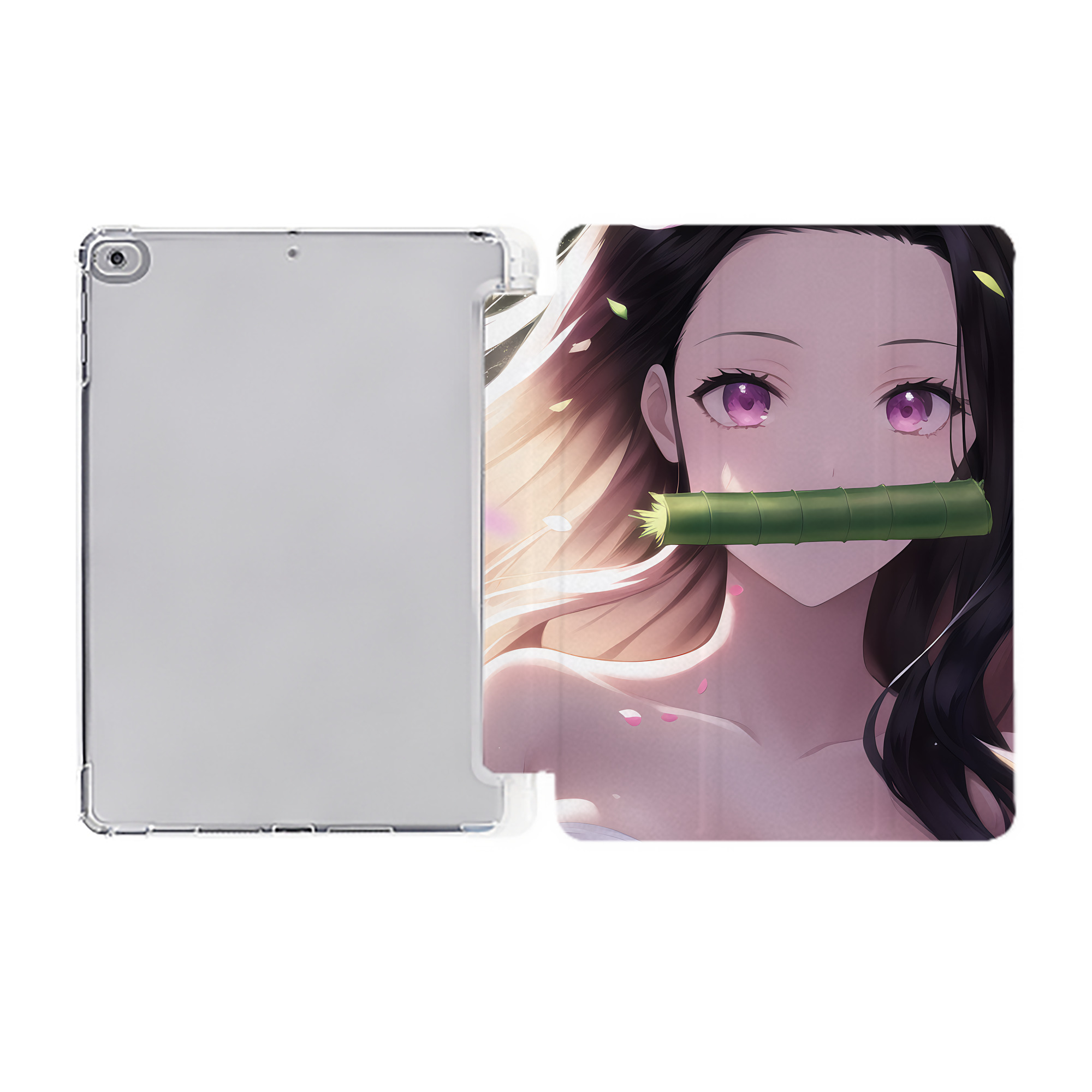 （画像用） 鬼滅の刃（きめつのやいば）竈門 禰󠄀豆子／かまど ねずこ Kamado Nezuko IPad ケース ペン収納付き 三つ折りスタンド PUレザー×シリコン 対応機種9.5/10.5/10.9インチ